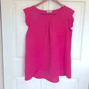 Fuchsia pink linen flutter sleeve blouse